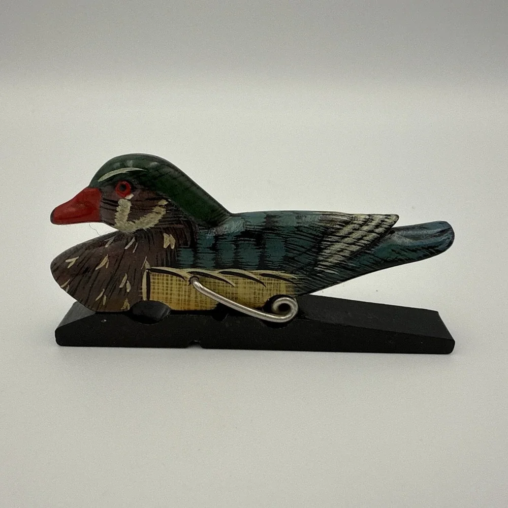 2 Vintage Hand Painted Wooden Ducks Clothespin